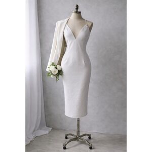 Katie May Ivory Backless Slip Dress Midi Minimal Bridal Open Back Size M